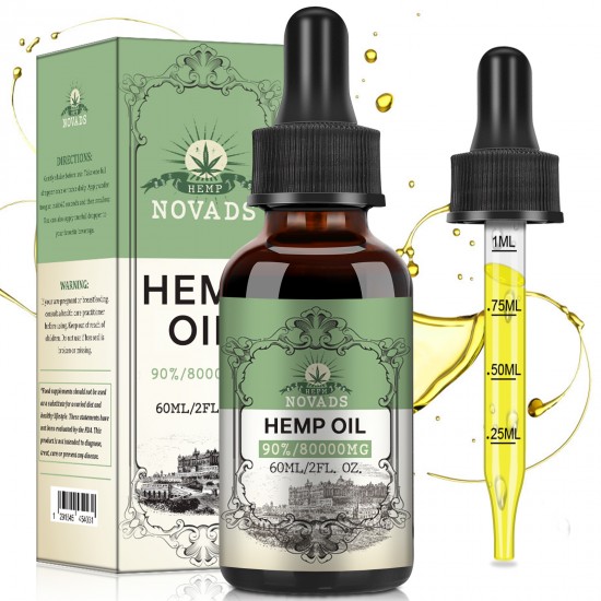 Novads Hemp Oil Drops, 50000mg/80000mg 83% 60ml, New formula ( Please Note: UK version of hemp oil drops expires in one month (1st April)