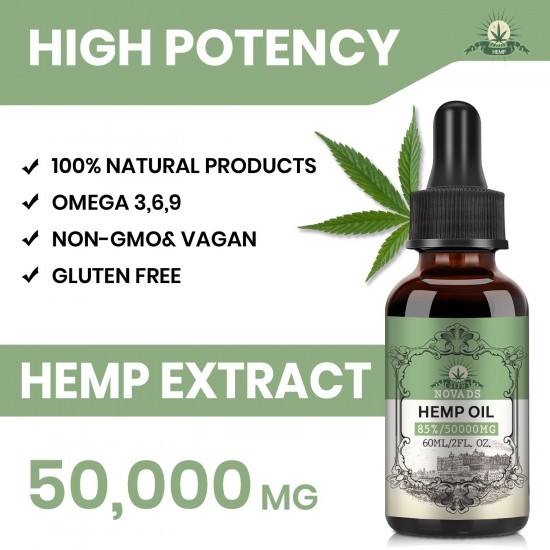 Novads Hemp Oil Drops, 50000mg/80000mg 83% 60ml, New formula ( Please Note: UK version of hemp oil drops expires in one month (1st April)