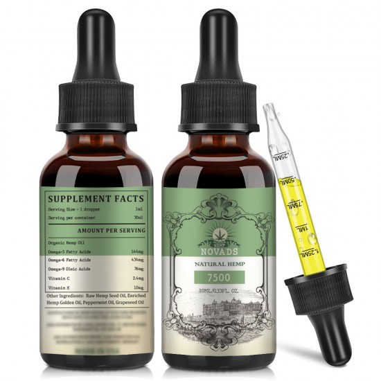 Novads (2Pcs) Hemp oil Drops 7500mg 10ml, Buy one get one free (2 x 10ml)