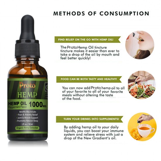 Hemp Oil Drops, Vegan & Vegetarian 1000mg, 30ml - ProtoHemp Oil