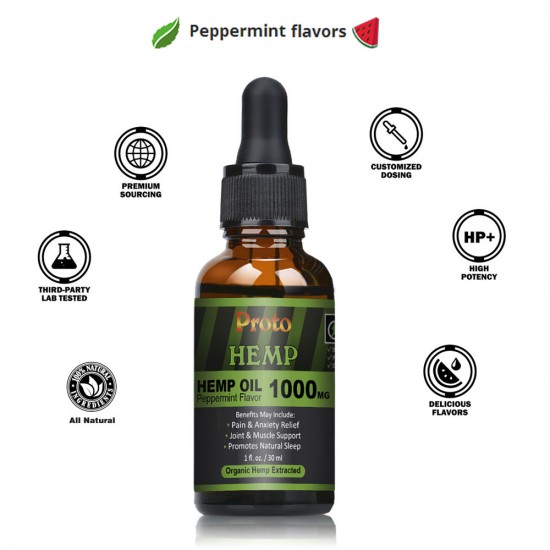 Hemp Oil Drops, Vegan & Vegetarian 1000mg, 30ml - ProtoHemp Oil