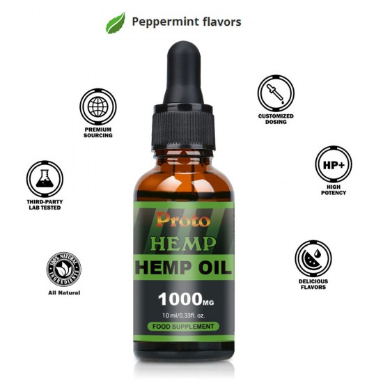 Gouttes d'huile de chanvre, végétalien et végétarien 1000mg 10 ml - ProtoHemp Oil