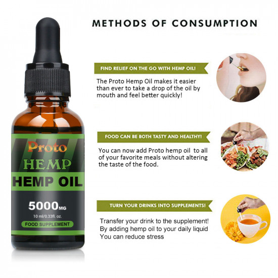 Proto Hemp Oil Drops, Vegan & Vegetarian 5000mg, 10ml