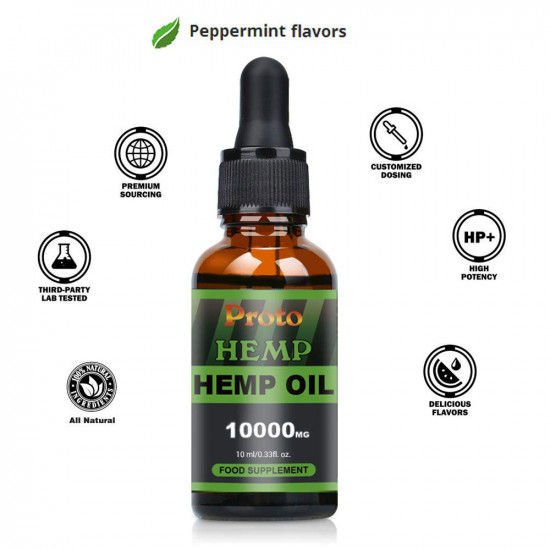 Gouttes d'huile de chanvre, 10000 mg, végétalien et végétarien, 30 ml - ProtoHemp Oil