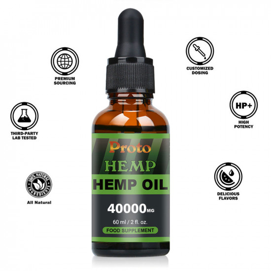 ProtoHemp Gotas de aceite de cáñamo, 40000mg, extraído de CO2, 60ml