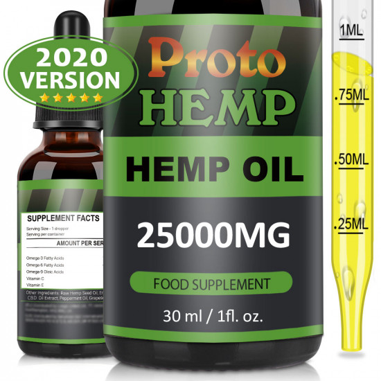 Gouttes d'huile de chanvre ProtoHemp, 25000mg, extrait de CO2, 30 ml