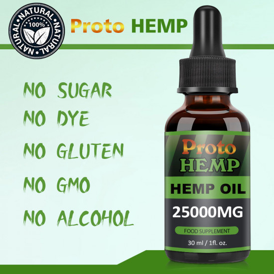 Gouttes d'huile de chanvre ProtoHemp, 25000mg, extrait de CO2, 30 ml