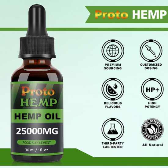 Proto Hemp Oil Drops, 25000mg, CO2 Extracted, 30ml Proto Hemp Oil Drops, 25000mg, CO2 Extracted, 30ml