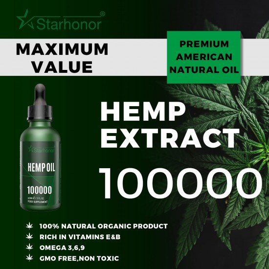 Starhonor Hemp Oil 100000mg 60ml, extrait de chanvre très puissant, fabriqué aux Etats-Unis.