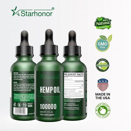 Starhonor 100000mg 95% Estratto di ampio spettro Olio di canapa 60 ml, Estratto di canapa ad alta resistenza, Made in USA