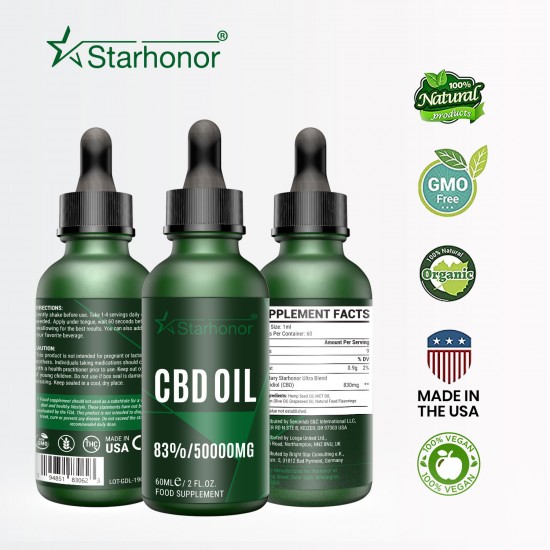 Starhonor  50000mg 83% Estratto di ampio spettro Olio di canapa CBG (D) 60 ml, Estratto di canapa ad alta resistenza, Made in USA