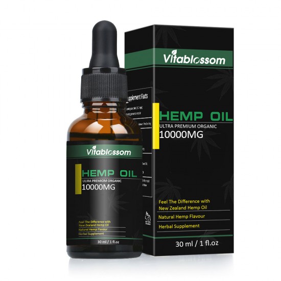 Vitablossom 33% Huile de Chanvre en Gouttes, 10000mg 30ml, Excellent pour l'Anxiété, le Soulagement de la Douleur et le Soutien du Sommeil, EXP: Jun. 2023