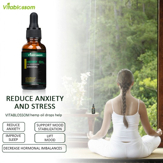 Vitablossom 33% Huile de Chanvre en Gouttes, 10000mg 30ml, Excellent pour l'Anxiété, le Soulagement de la Douleur et le Soutien du Sommeil, EXP: Jun. 2023