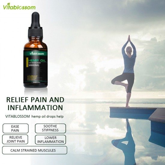 Vitablossom 33% Hemp Oil Drops, 10000mg 30ml, Great for Anxiety Pain Relief Sleep Support , EXP: Jun. 2023