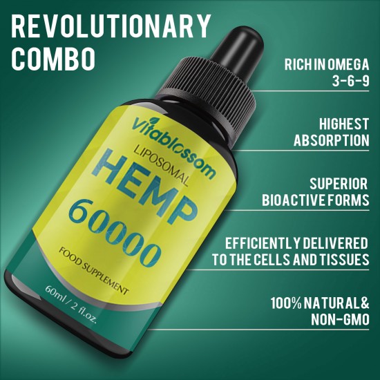 Vitablossom Liposomal Hemp Oil, 10000mg/10ml, 30000mg/30ml, 60000mg/60ml Vitablossom Liposomal Hemp Oil, 10000mg/10ml, 30000mg/30ml, 60000mg/60ml