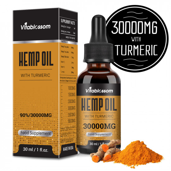 Vitablossom Huile de Chanvre au Curcuma, 30000mg 30ml  90%, Promotion Nouvelle Arrivée