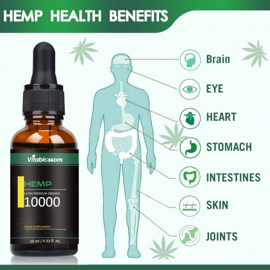 Vitablossom Hemp Oil Drops 10000ml 10ml, Buy one get one free (2Pcs)