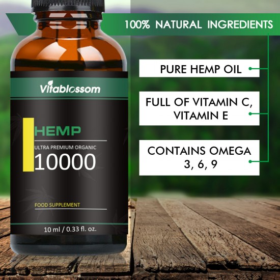 Vitablossom Hemp Oil Drops 10000ml 10ml, Buy one get one free (2Pcs)