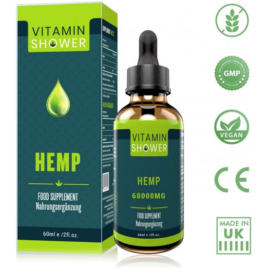 Vitamin Shower Broad Spectrum Hemp Oil Drops, High Strength Hemp Extract(60000 mg)