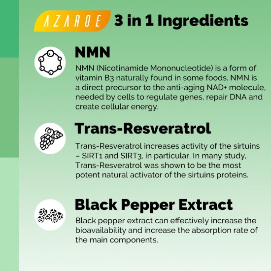 Azaroe Ultra Reinheit NMN + Trans-Resveratrol 1100mg 60 Kapseln