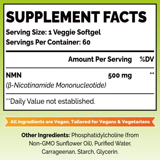 Azaroe Lipsomal Vegan NMN 500mg 60 Capsules, Vegan formula