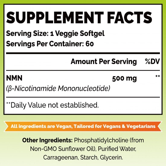 Azaroe Lipsomal vegan NMN 500mg 60 Capsules, Vegan formula