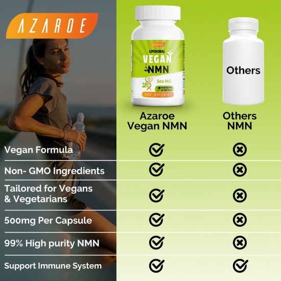 Azaroe Lipsomal vegano NMN 500mg 60 Cápsulas, fórmula vegana