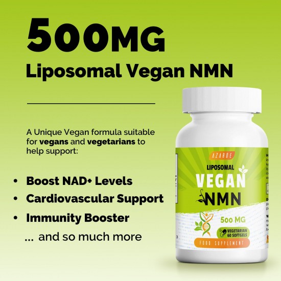 Azaroe Lipsomal vegano NMN 500mg 60 Cápsulas, fórmula vegana