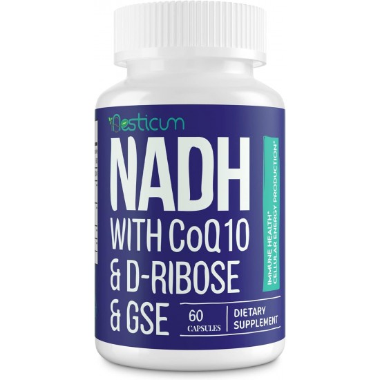 Aesticum NADH 50mg + CoQ10 200mg + D-Ribosio 150mg Integratore , 60 Capsule Vegetali