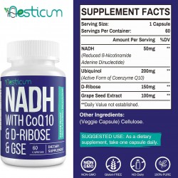 Aesticum NADH 50mg + CoQ10 200mg + D-Ribosa 150mg suplemento, 60 Cápsulas Vegetales Aesticum NADH 50mg + CoQ10 200mg + D-Ribosa 150mg suplemento, 60 Cápsulas Vegetales