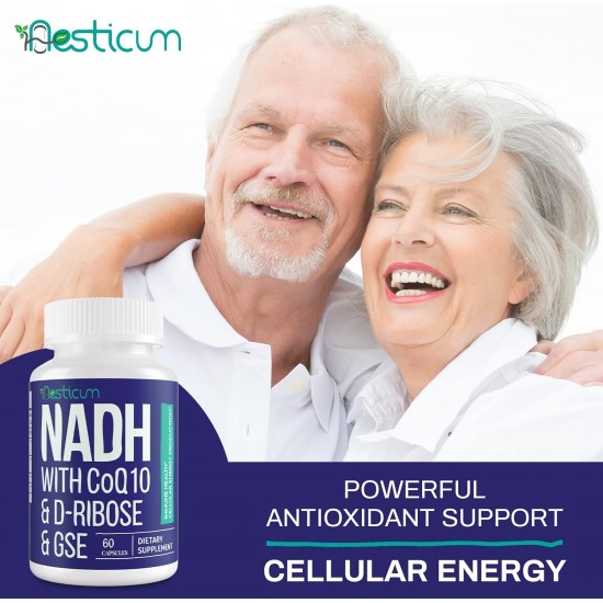 Aesticum NADH 50mg + CoQ10 200mg + D-Ribose 150mg supplément, 60 Capsules Végétales