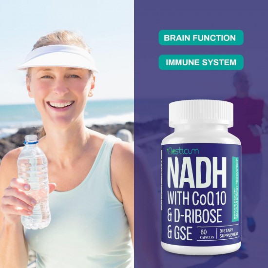 Aesticum NADH 50mg + CoQ10 200mg + D-Ribose 150mg supplément, 60 Capsules Végétales