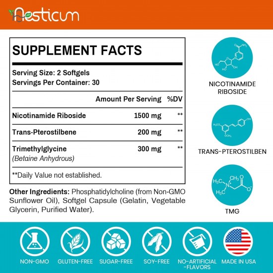 Aesticum Liposomale Nicotinamid Ribosid Ergänzung 2000 MG 60 Weichkapseln