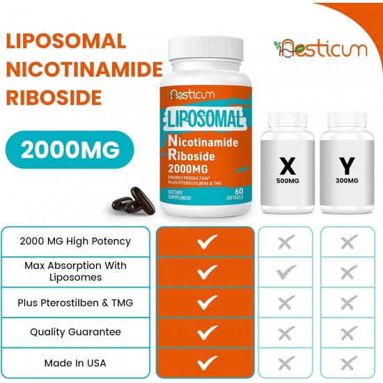 Aesticum Supplément Liposomal de Nicotinamide Riboside 2000 MG 60 Softgels