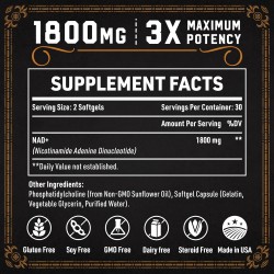 AGLVIA Suplemento liposomal de NAD+ 1800 MG, 60 cápsulas blandas AGLVIA Suplemento liposomal de NAD+ 1800 MG, 60 cápsulas blandas