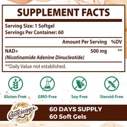 Caenciennes Suplemento Liposomal NAD+ 500 MG, 60 cápsulas blandas Caenciennes Suplemento Liposomal NAD+ 500 MG, 60 cápsulas blandas