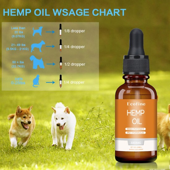 Olio di canapa a ampio spettro Ecofine per cani 3000mg, ottimo per alleviare il dolore, ansia, calmare, recuperare gli animali domestici, integratore per articolazioni e fianchi, dolore, ossequi per pelle e sonno