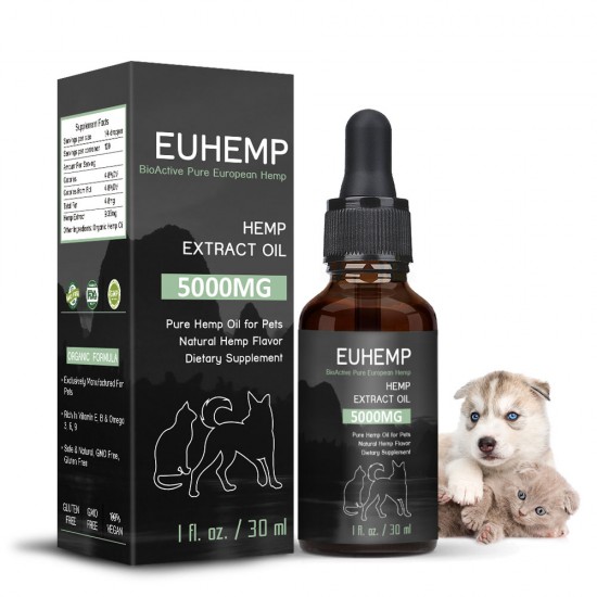 [Not Available in UK] EUHEMP Oil Anxiety Relief for Dogs & Cats - 5000mg - Supports Hip & Joint Health