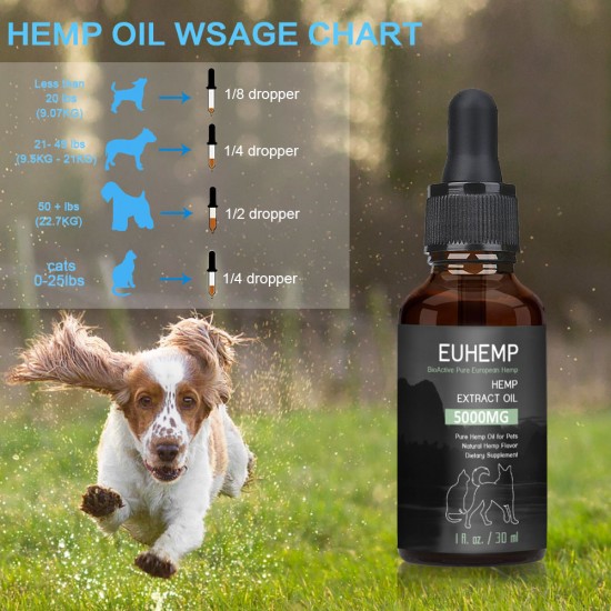 EUHEMP Rilievo d'ansia da olio per cani e gatti - 5000mg - Supporta la salute dell'anca e delle articolazioni