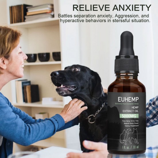 EUHEMP Rilievo d'ansia da olio per cani e gatti - 5000mg - Supporta la salute dell'anca e delle articolazioni