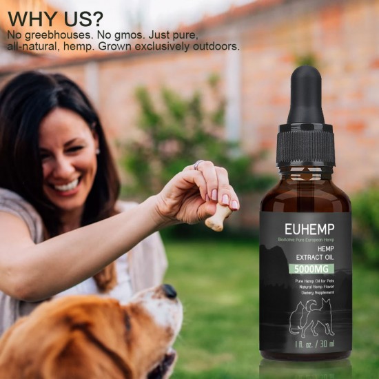 EUHEMP Rilievo d'ansia da olio per cani e gatti - 5000mg - Supporta la salute dell'anca e delle articolazioni