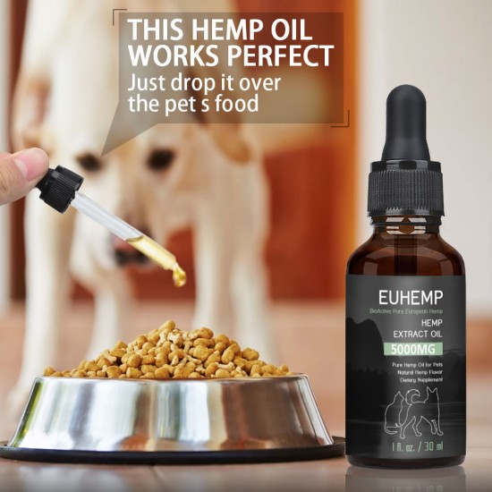 EUHEMP Huile pour chiens et chats - 5000 mg - 100% d'huile de chanvre biologique pour animaux de compagnie