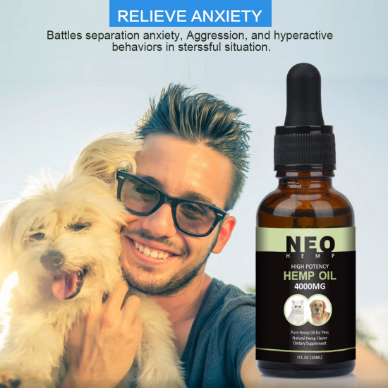 NEOHEMP Aceite para aliviar la ansiedad en perros y gatos - 4000mg - Apoya la salud de la cadera y las articulaciones