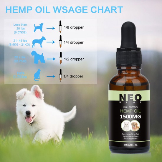 NEOHEMP Huile pour chiens et chats - 1500mg - 100% d'huile de chanvre biologique pour animaux de compagnie