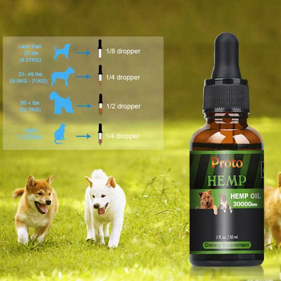 Olio di canapa Proto Broad Spectrum per cani, 30000mg, ottimo per alleviare il dolore, ansia, calmare, recuperare gli animali domestici e dormire