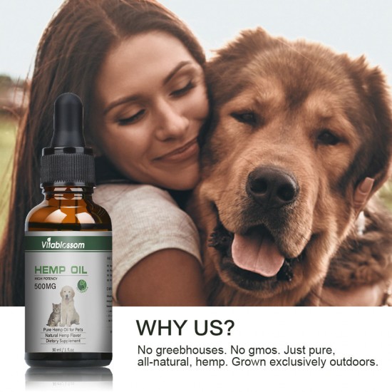 Vitablossom Aceite de cáñamo para perros, Aceite de cáñamo orgánico para mascotas, Aceite de cáñamo para gatos - 500mg