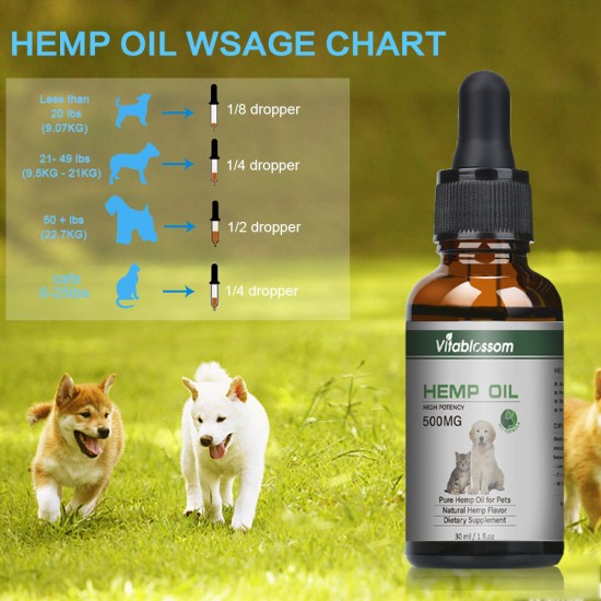 Vitablossom Olio di canapa per cani, Olio di canapa biologico per animali domestici, Olio di canapa per gatti - 500mg