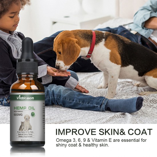 Vitablossom Olio di canapa per cani, Olio di canapa biologico per animali domestici, Olio di canapa per gatti - 500mg