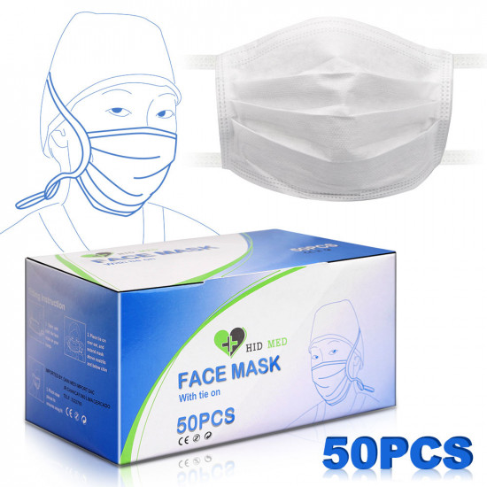 HID MED Mascarillas desechables de 3 capas, excelentes para la protección contra el virus COVID-19 y la salud personal (50 unidades)