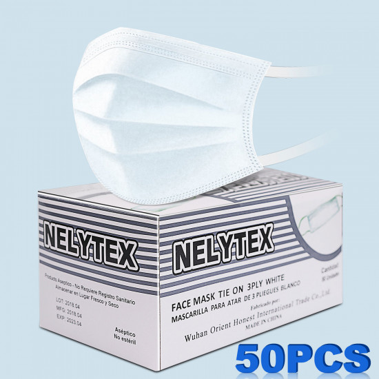 NELYTEX Mascarillas desechables de 3 capas, excelentes para la protección contra el virus COVID-19 y la salud personal (50 unidades)